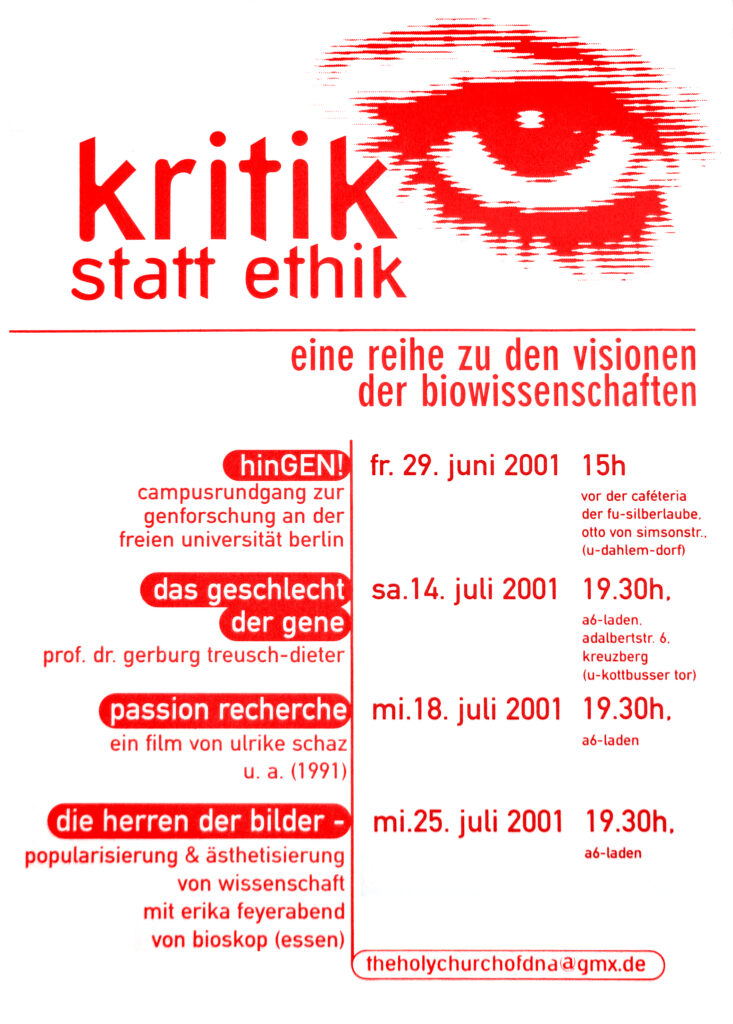 Plakat Veranstaltungsreihe Kritik statt Ethik 2001